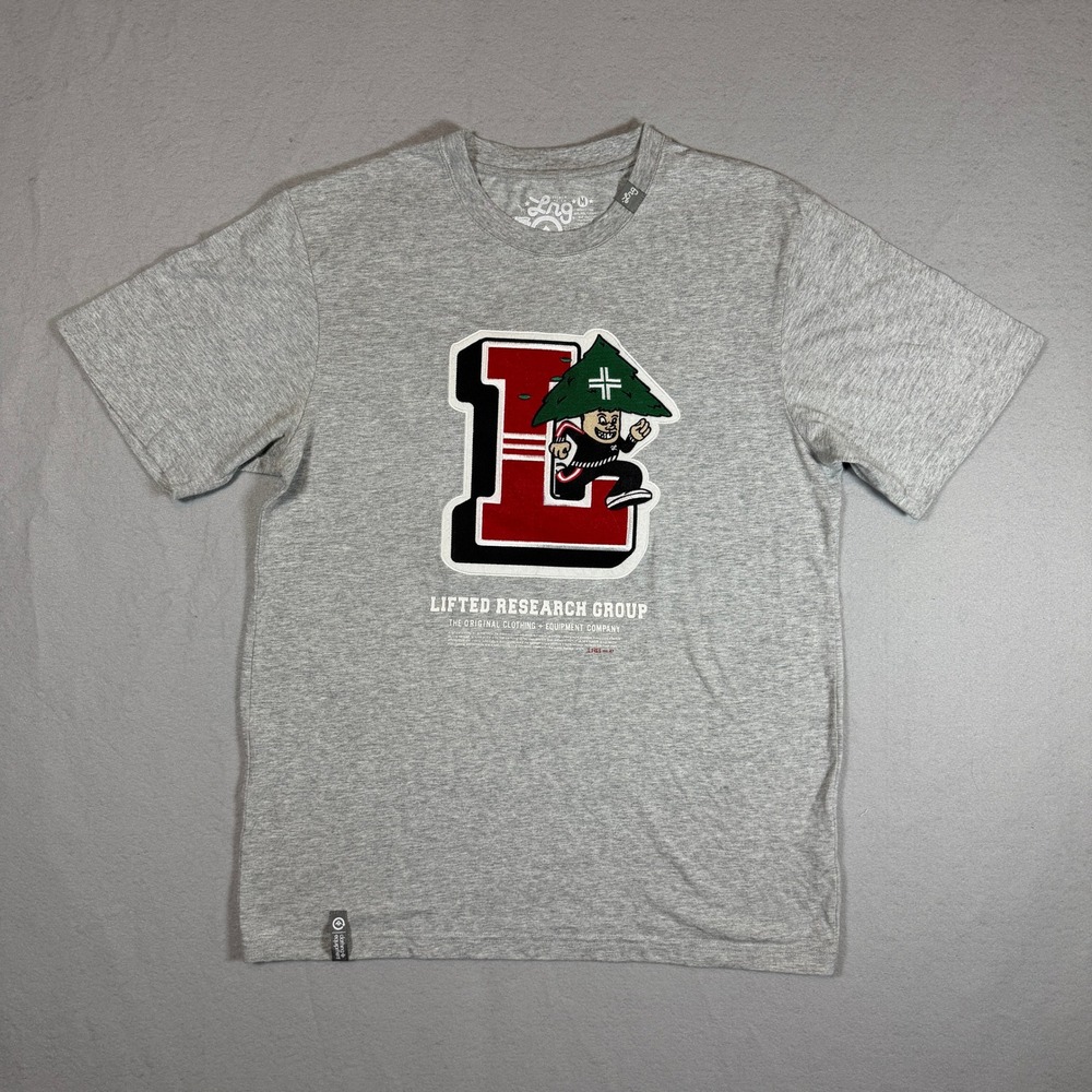 LRG Lifted Research Group Mens Varsity L Tree Graphic T-Shirt Gray Medium Tee
